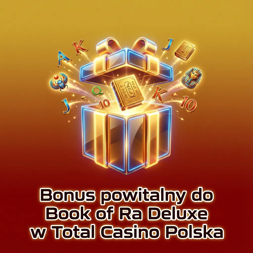 Grafika promująca bonus powitalny Total Casino: 100% do 1000 zł + do 100 Free Spinów do Book of Ra Deluxe