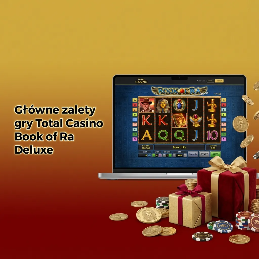 Infografika z głównymi zaletami Total Casino Book of Ra Deluxe dla polskich graczy online