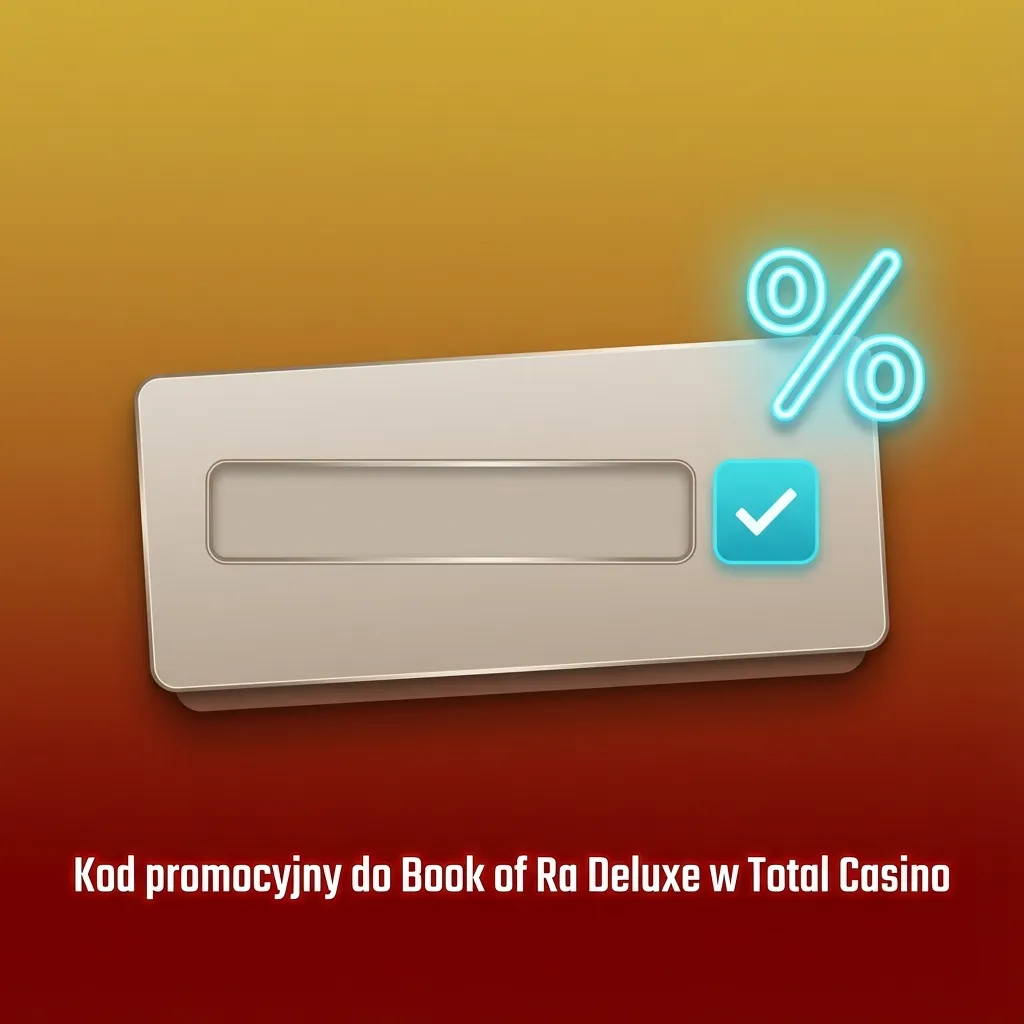 Ekran aplikacji Total Casino z polem na kod promocyjny WB1 do gry Book of Ra Deluxe podczas rejestracji lub depozytu