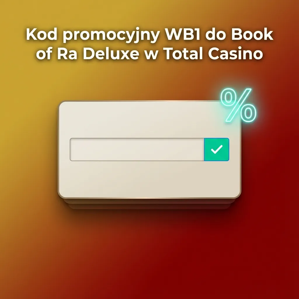 Baner kasyna Total Casino z napisem „Kod promocyjny WB1” i grafiką automatu Book of Ra Deluxe
