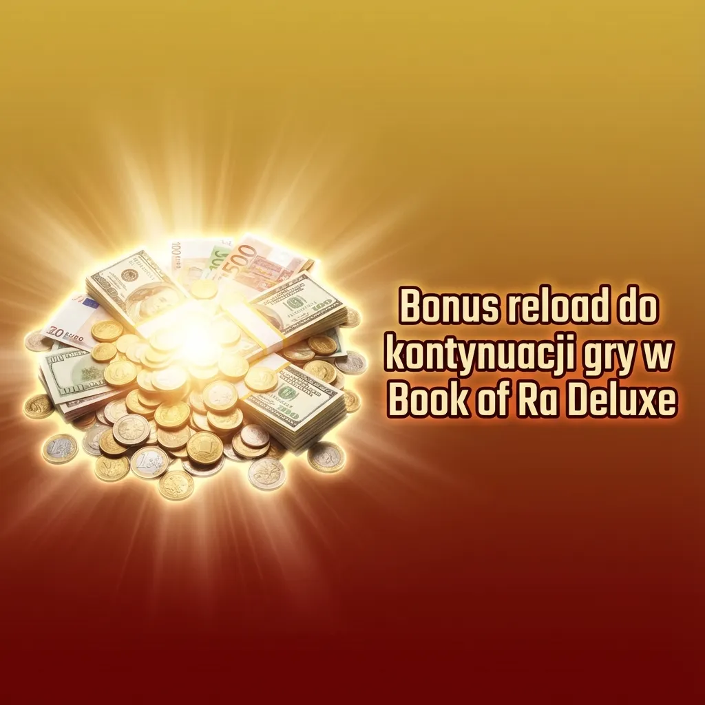 Baner kasynowy z napisem „Bonus reload” i grafiką slotu Book of Ra Deluxe, promujący dodatkowe środki przy wpłatach