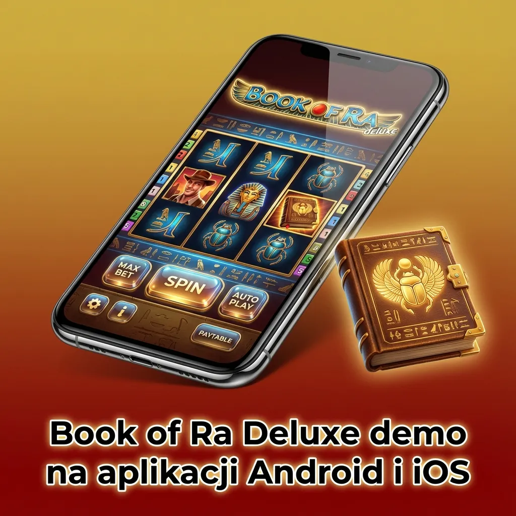 Ekran smartfona z uruchomionym slotem Book of Ra Deluxe w trybie demo w aplikacji kasyna online