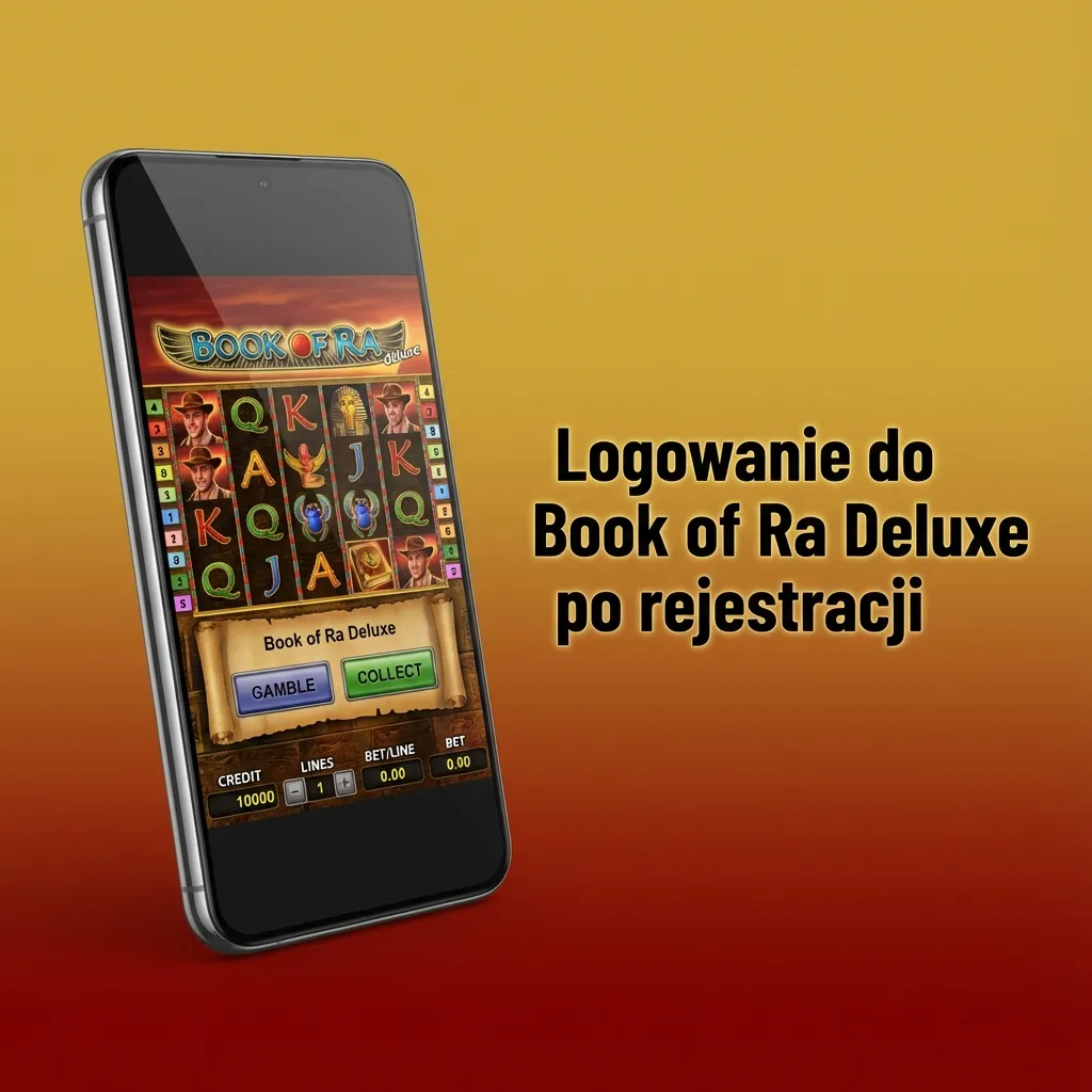 Ekran logowania Total Casino z formularzem e‑mail, hasła i przyciskiem wejścia do gry Book of Ra Deluxe