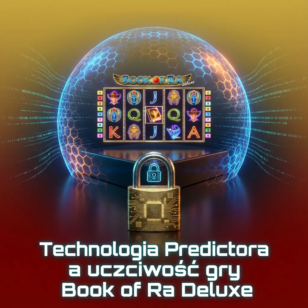 Ilustracja Book of Ra Deluxe z bębnami slotu i ikoną RNG, podkreślająca losowość i uczciwość gry